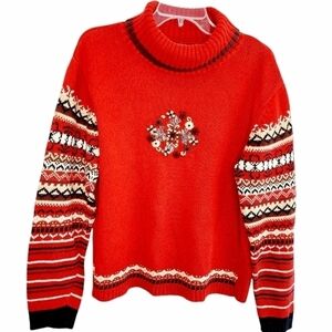 Vintage Erika Floral Embroidered Sweater Large Red